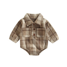 Load image into Gallery viewer, Plaid Baby Boy Long Sleeve Button Vintage Romper With Pocket
