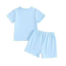 Load image into Gallery viewer, Baby Toddler Kids Girls 2Pcs Short Sleeve Crew Neck Ruffle Sleeve Top with Elastic Waist Shorts Outfit Set
