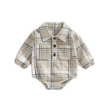 Load image into Gallery viewer, Plaid Baby Boy Long Sleeve Button Vintage Romper With Pocket
