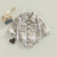 Load image into Gallery viewer, Plaid Baby Boy Long Sleeve Button Vintage Romper With Pocket
