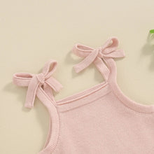 Load image into Gallery viewer, Baby Girl 2Pcs Outfits Knit Solid Color Sleeveless Cami Tank Top Tie with Elastic Waist Shorts Outfit Set
