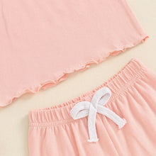 Load image into Gallery viewer, Baby Toddler Kids Girls 2Pcs Short Sleeve Crew Neck Ruffle Sleeve Top with Elastic Waist Shorts Outfit Set
