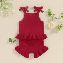 Load image into Gallery viewer, Baby Girl 2Pcs Outfits Knit Solid Color Sleeveless Cami Tank Top Tie with Elastic Waist Shorts Outfit Set
