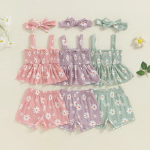 Load image into Gallery viewer, Baby Toddler Girls 3Pcs Outfit Sleeveless Daisy Flower Print Baby Doll Tank Top Shorts Headband Set
