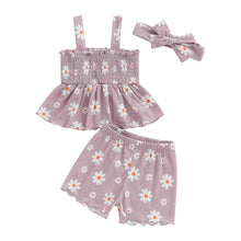 Load image into Gallery viewer, Baby Toddler Girls 3Pcs Outfit Sleeveless Daisy Flower Print Baby Doll Tank Top Shorts Headband Set
