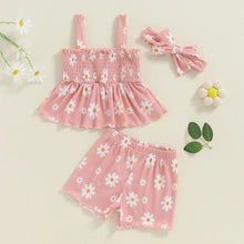 Load image into Gallery viewer, Baby Toddler Girls 3Pcs Outfit Sleeveless Daisy Flower Print Baby Doll Tank Top Shorts Headband Set
