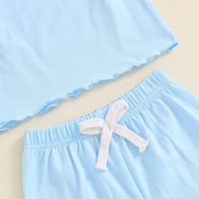 Load image into Gallery viewer, Baby Toddler Kids Girls 2Pcs Short Sleeve Crew Neck Ruffle Sleeve Top with Elastic Waist Shorts Outfit Set
