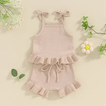 Load image into Gallery viewer, Baby Girl 2Pcs Outfits Knit Solid Color Sleeveless Cami Tank Top Tie with Elastic Waist Shorts Outfit Set
