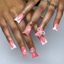 Cargar imagen en el visor de la galería, RIICFDD Press On Nails Medium Pink Duck Bow Butterfly 24 Pcs

