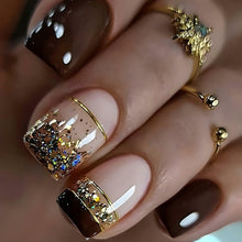 Cargar imagen en el visor de la galería, Brown Press On Nails Short Square Glitter Nude Brown Full Cover 24 Pcs
