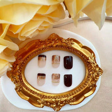 Cargar imagen en el visor de la galería, Brown Press On Nails Short Square Glitter Nude Brown Full Cover 24 Pcs
