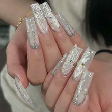Cargar imagen en el visor de la galería, Gifiky Long Square Press-On Nails 24Pcs Gray Glitter Marble Fake Nails Women
