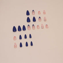 Cargar imagen en el visor de la galería, YEFIUO Press On Nails 24 Pcs Short Almond French Blue &amp; White Rhinestones
