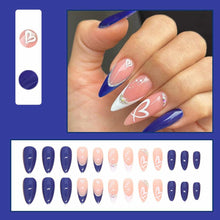 Cargar imagen en el visor de la galería, YEFIUO Press On Nails 24 Pcs Short Almond French Blue &amp; White Rhinestones
